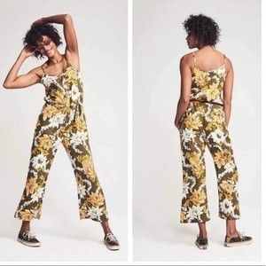 Faherty Floral Jumpsuit in Olive and Yellow
